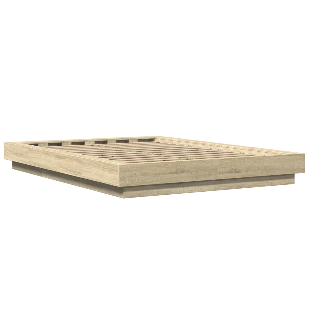 Okvir za krevet s LED svjetlima boja hrasta 135 x 190 cm drveni