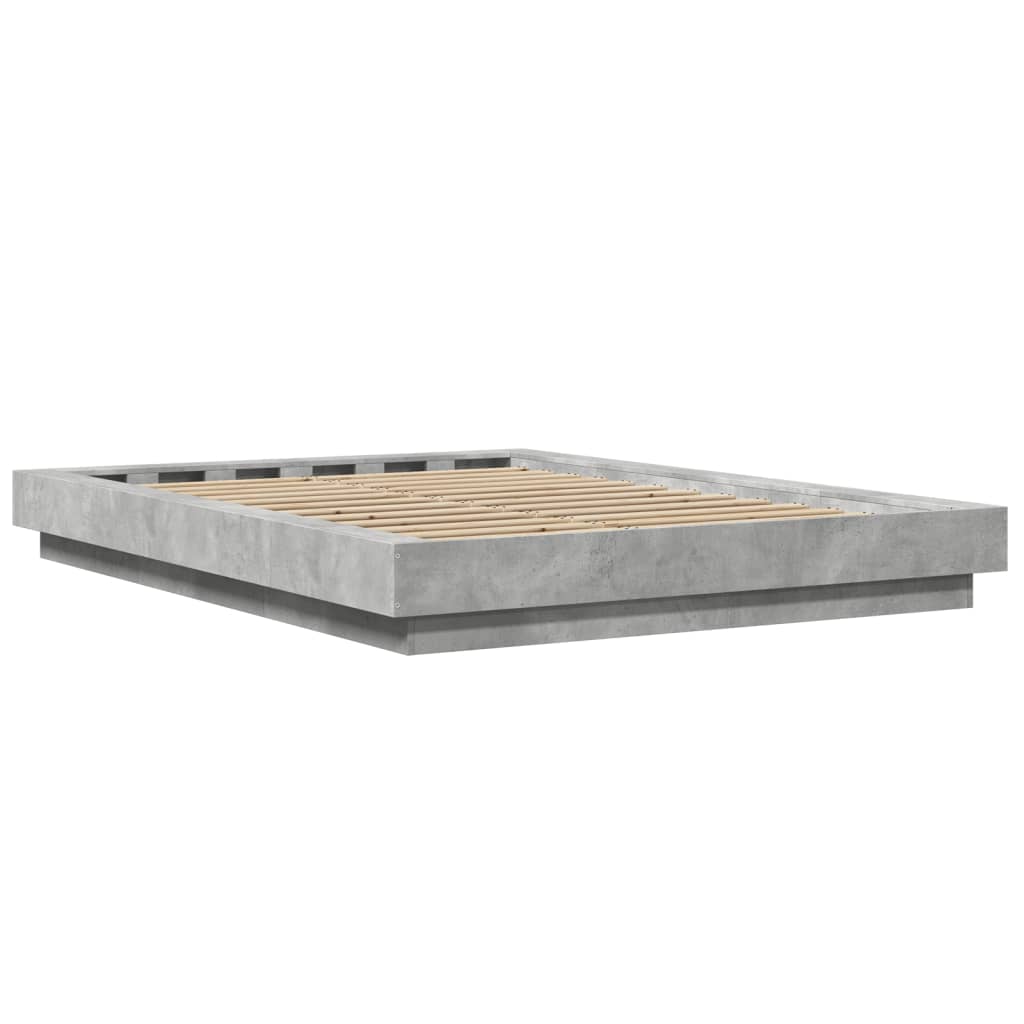 Okvir krevet s LED svjetlima siva boja betona 135x190 cm drveni