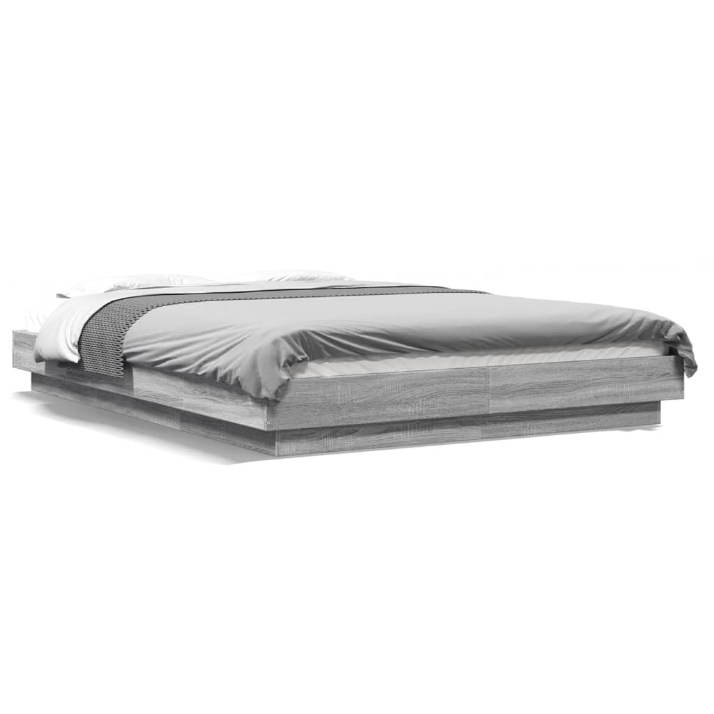 Okvir za krevet s LED svjetlima boja hrasta 135 x 190 cm drveni