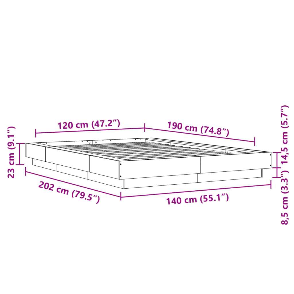 Okvir za krevet s LED svjetlima crni 120 x 190 cm drveni