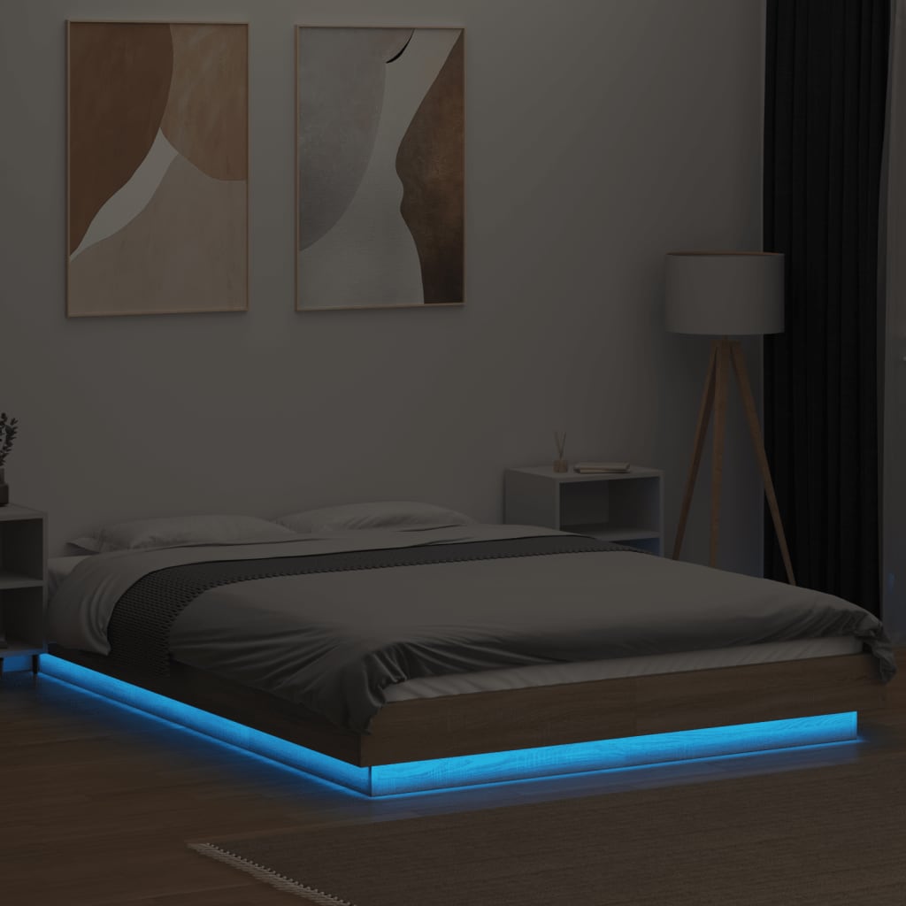 Okvir za krevet s LED svjetlima boja hrasta 120 x 190 cm drveni