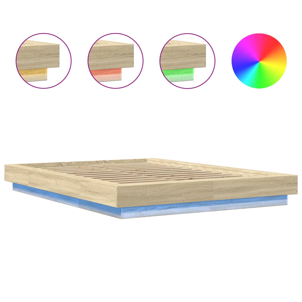 Okvir za krevet s LED svjetlima boja hrasta 120 x 190 cm drveni