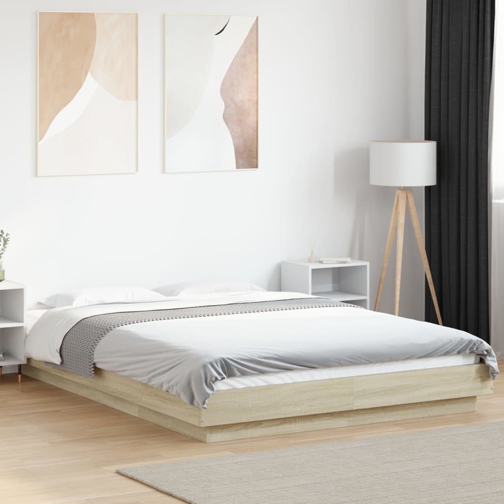 Okvir za krevet s LED svjetlima boja hrasta 120 x 190 cm drveni
