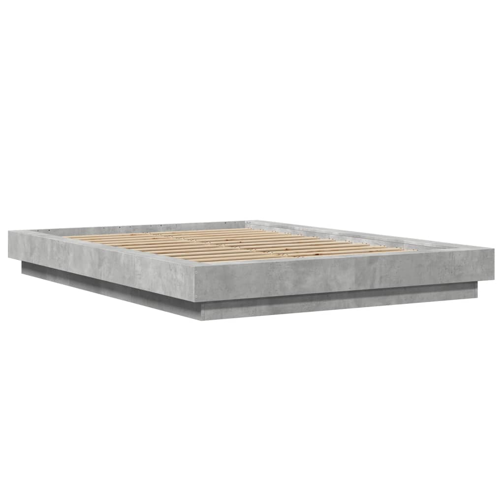 Okvir kreveta s LED svjetlima boja betona 120 x 190 cm drveni