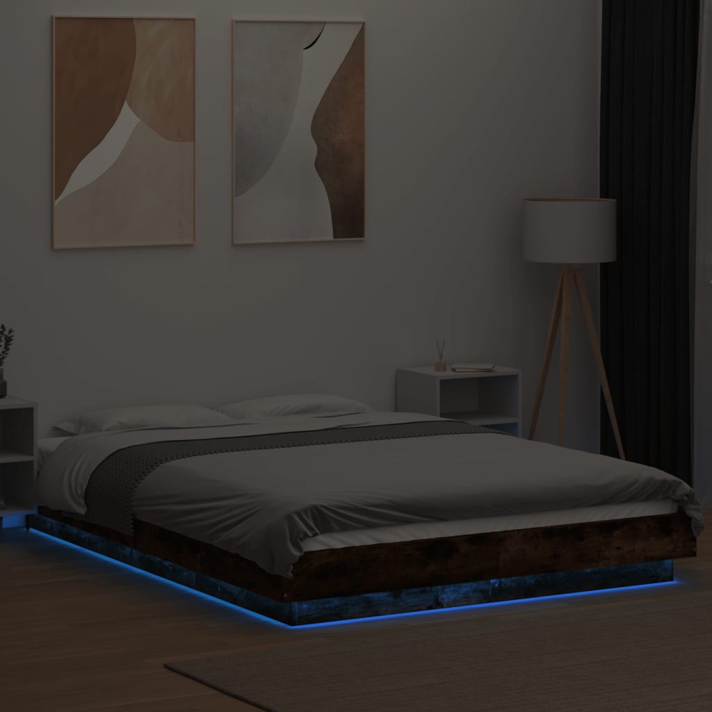 Okvir za krevet s LED svjetlima boja hrasta 120 x 190 cm drveni