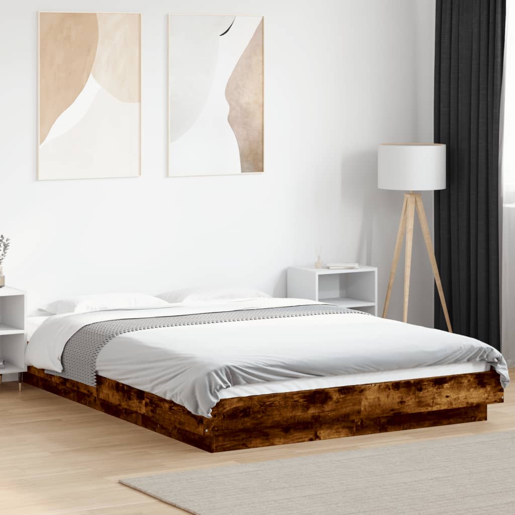 Okvir za krevet s LED svjetlima boja hrasta 120 x 190 cm drveni