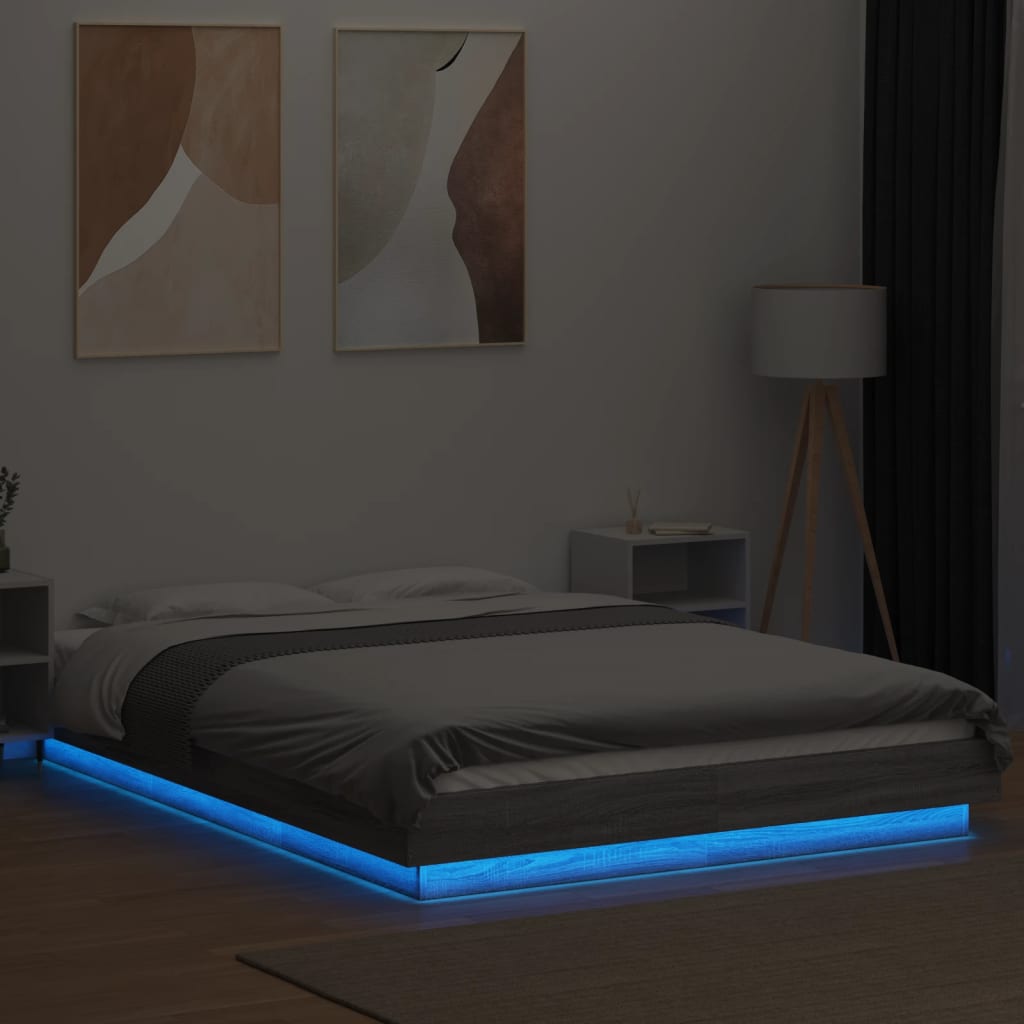 Okvir za krevet s LED svjetlima boja hrasta 120 x 190 cm drveni