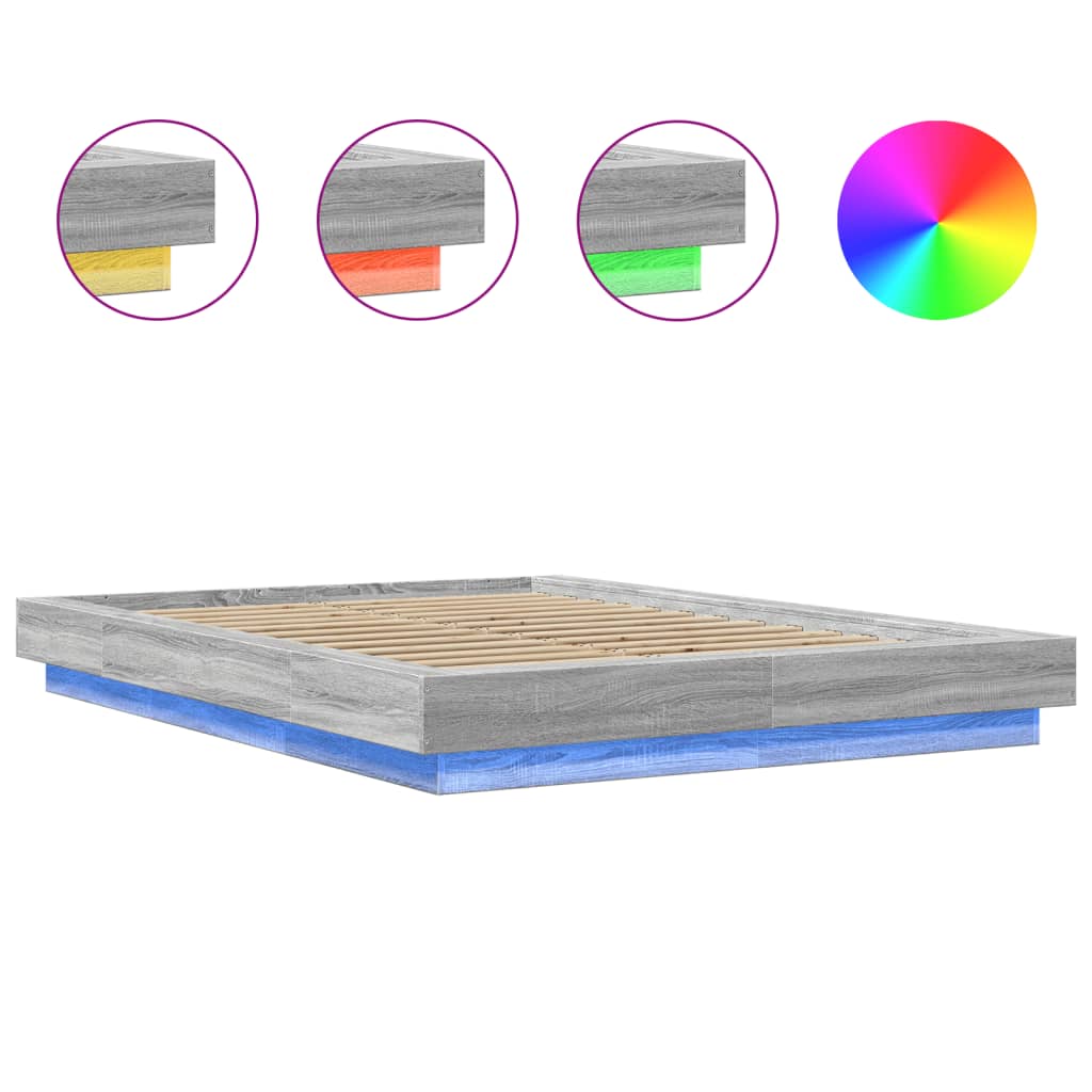 Okvir za krevet s LED svjetlima boja hrasta 120 x 190 cm drveni