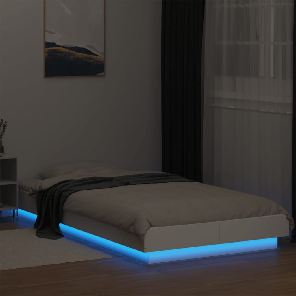 Okvir za krevet s LED svjetlima bijeli 90 x 190 cm drveni