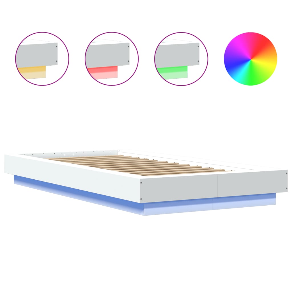 Okvir za krevet s LED svjetlima bijeli 90 x 190 cm drveni