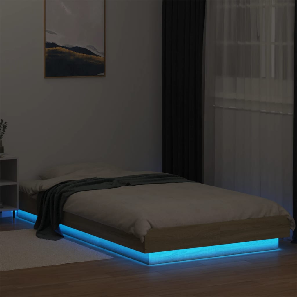 Okvir za krevet s LED svjetlima boja hrasta 90 x 190 cm drveni