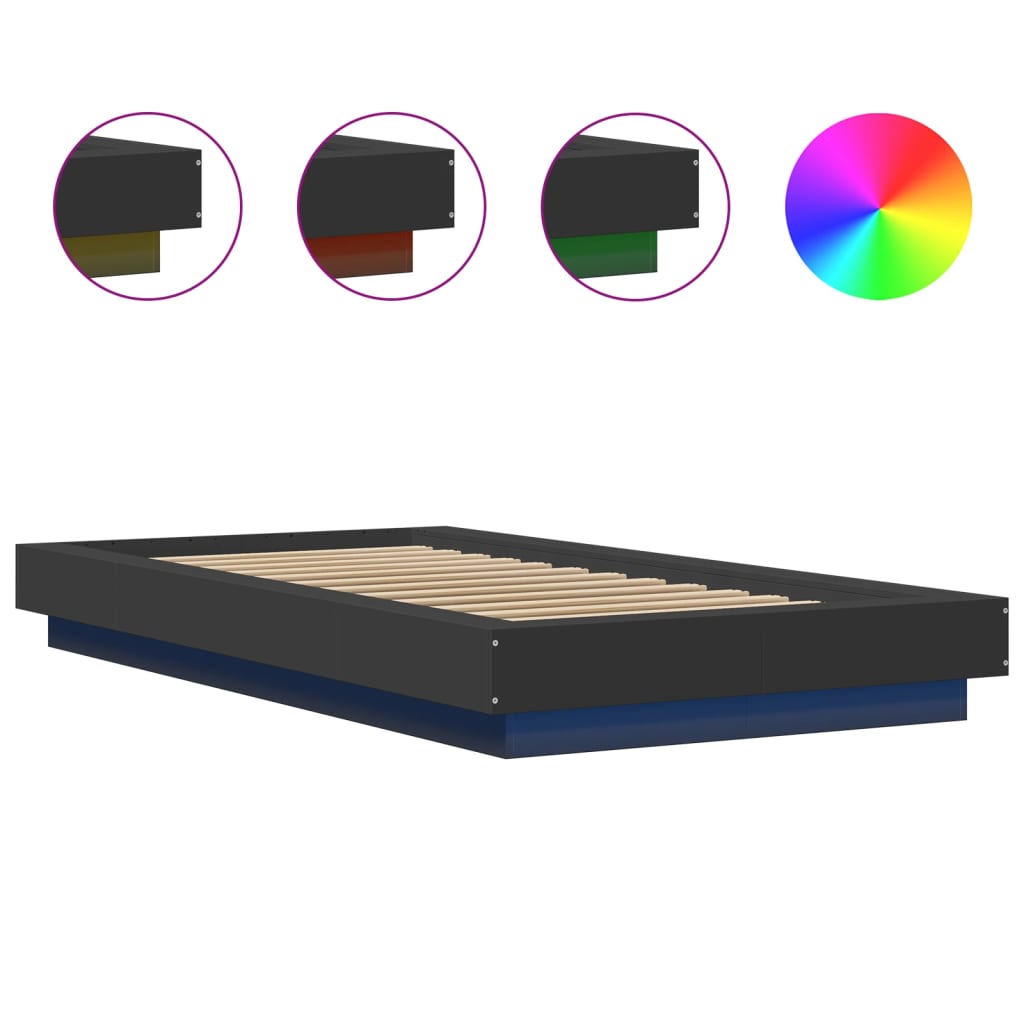 Okvir za krevet s LED svjetlima crni 90x190cm konstruirano drvo