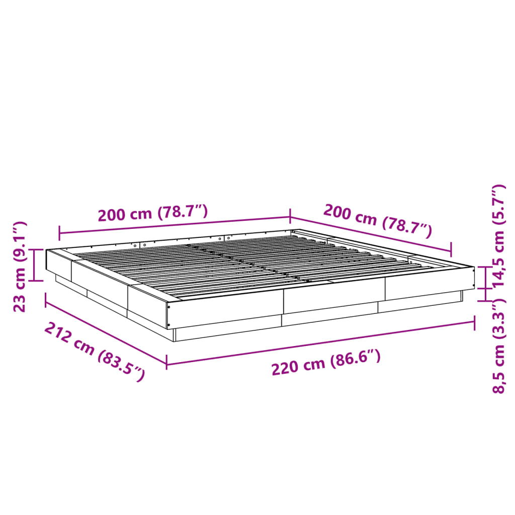 Okvir za krevet boja hrasta 200x200 cm od konstruiranog drva