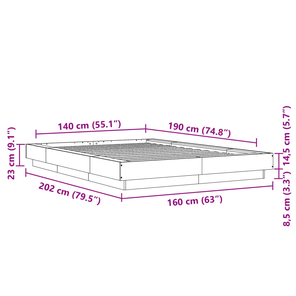 Okvir za krevet boja hrasta 140x190 cm od konstruiranog drva