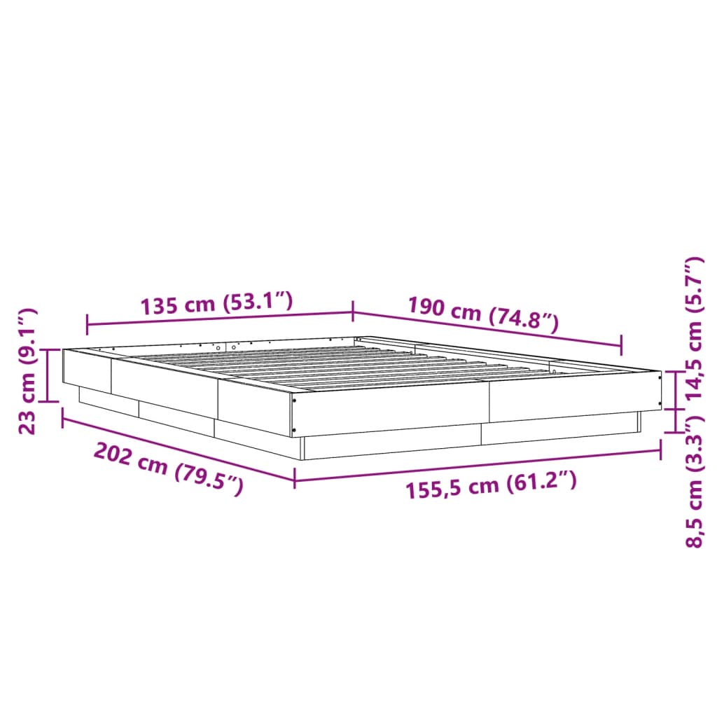 Okvir za krevet boja hrasta 135x190 cm od konstruiranog drva