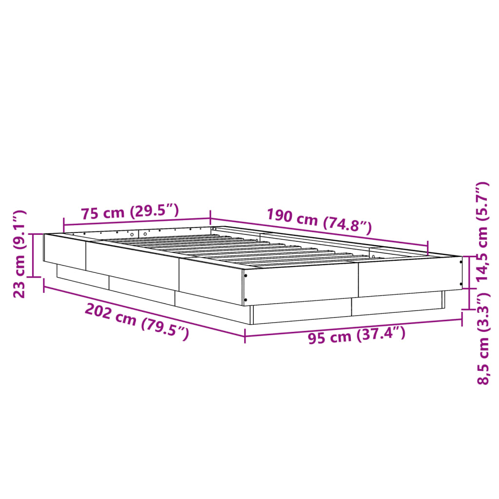 Okvir za krevet smeđi hrast 75x190 cm konstruirano drvo
