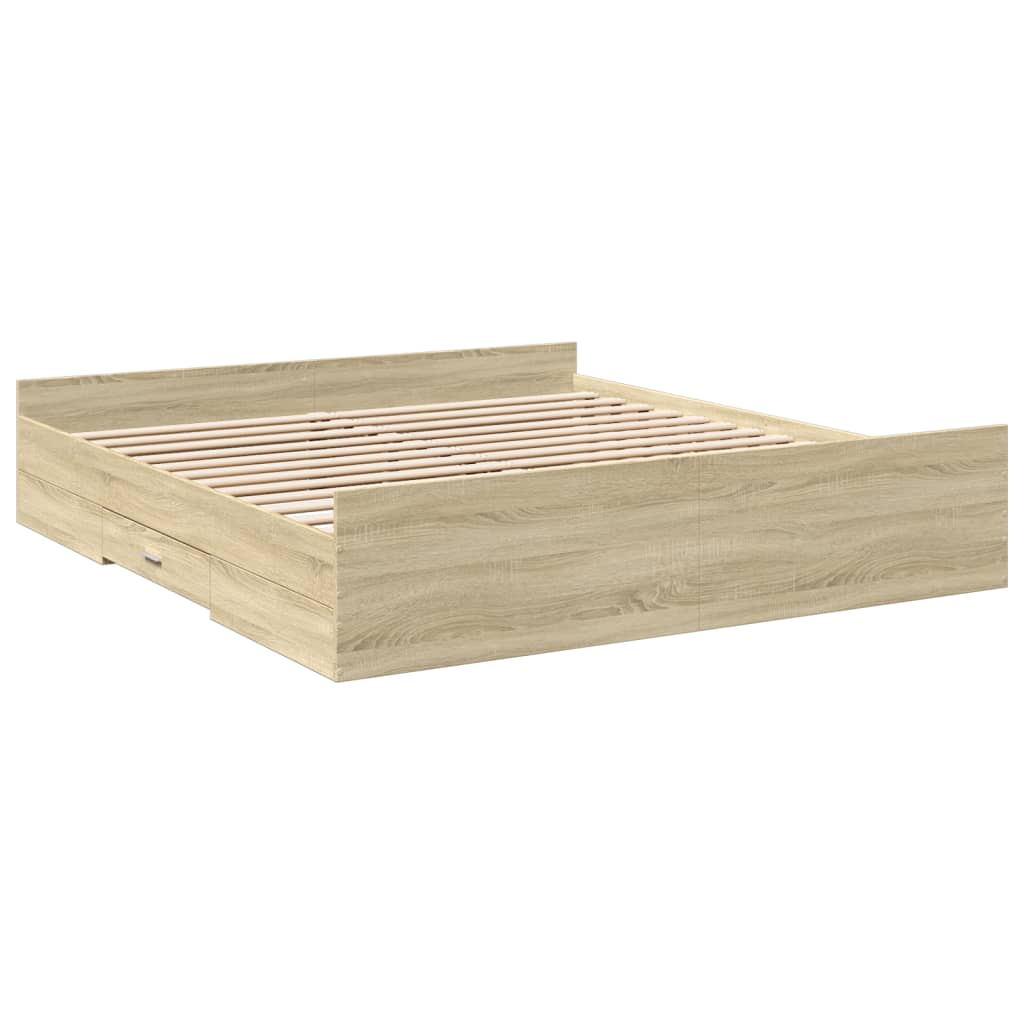 Okvir za krevet s ladicama boja hrasta 200x200 cm drveni