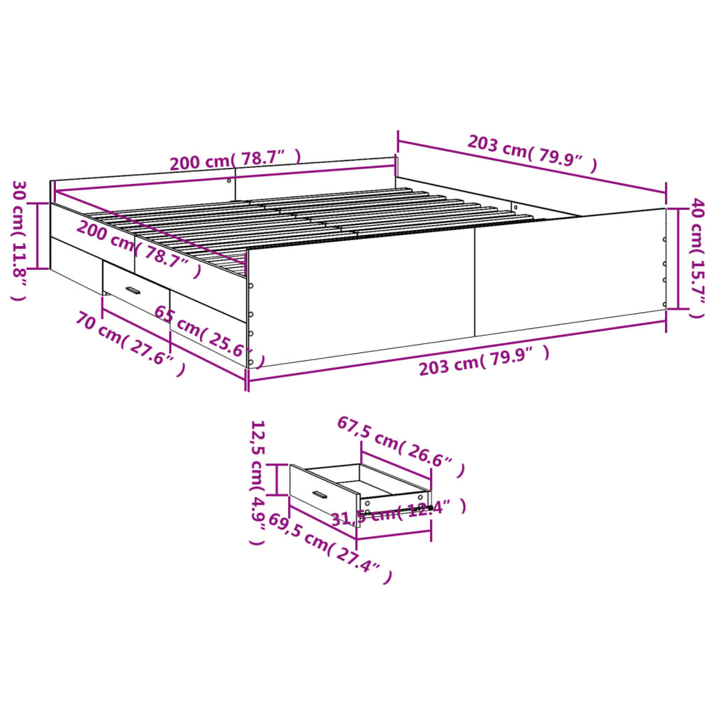 Okvir kreveta s ladicama boja hrasta 200x200 cm