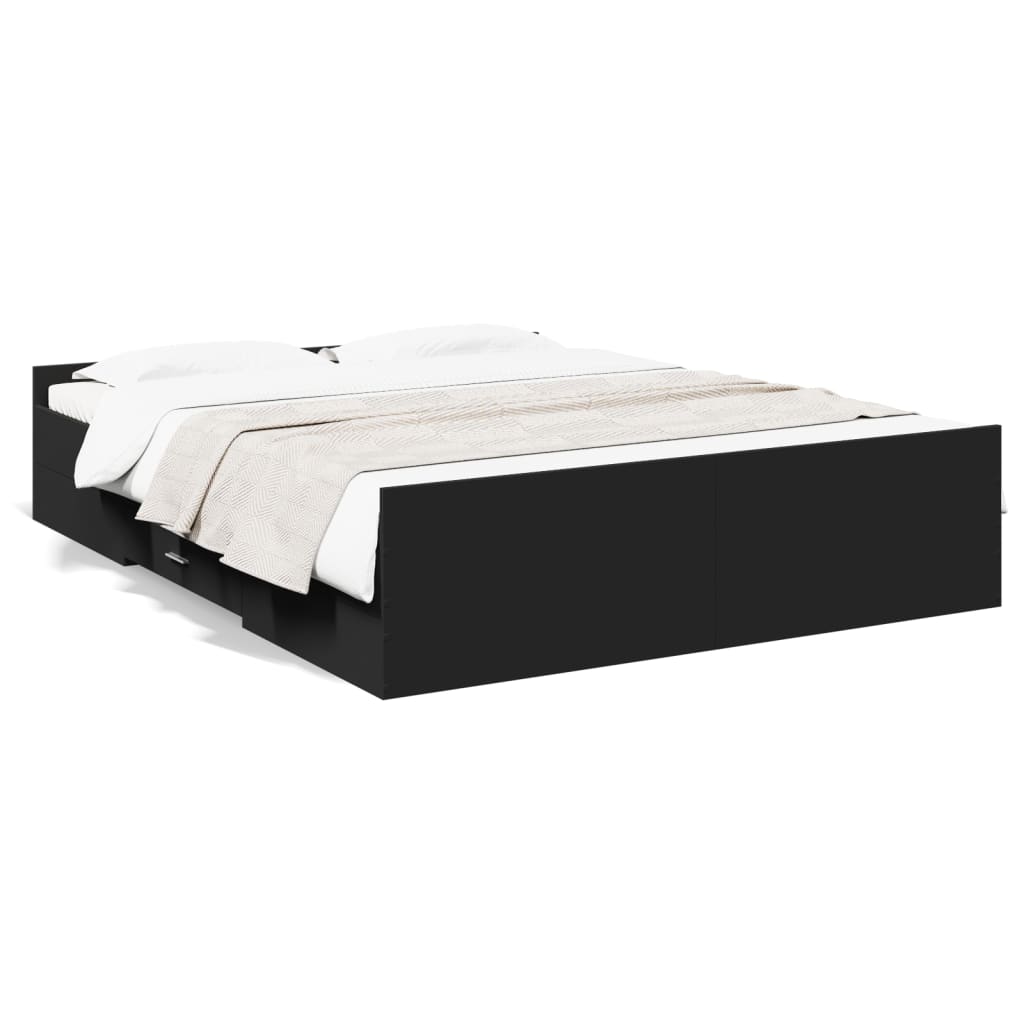 Okvir kreveta s ladicama crni 150 x 200 cm konstruirano drvo
