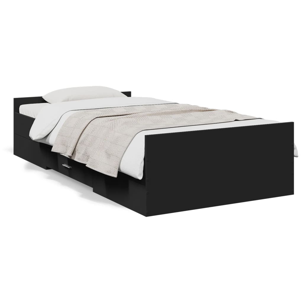 Okvir kreveta s ladicama crni 75 x 190 cm konstruirano drvo