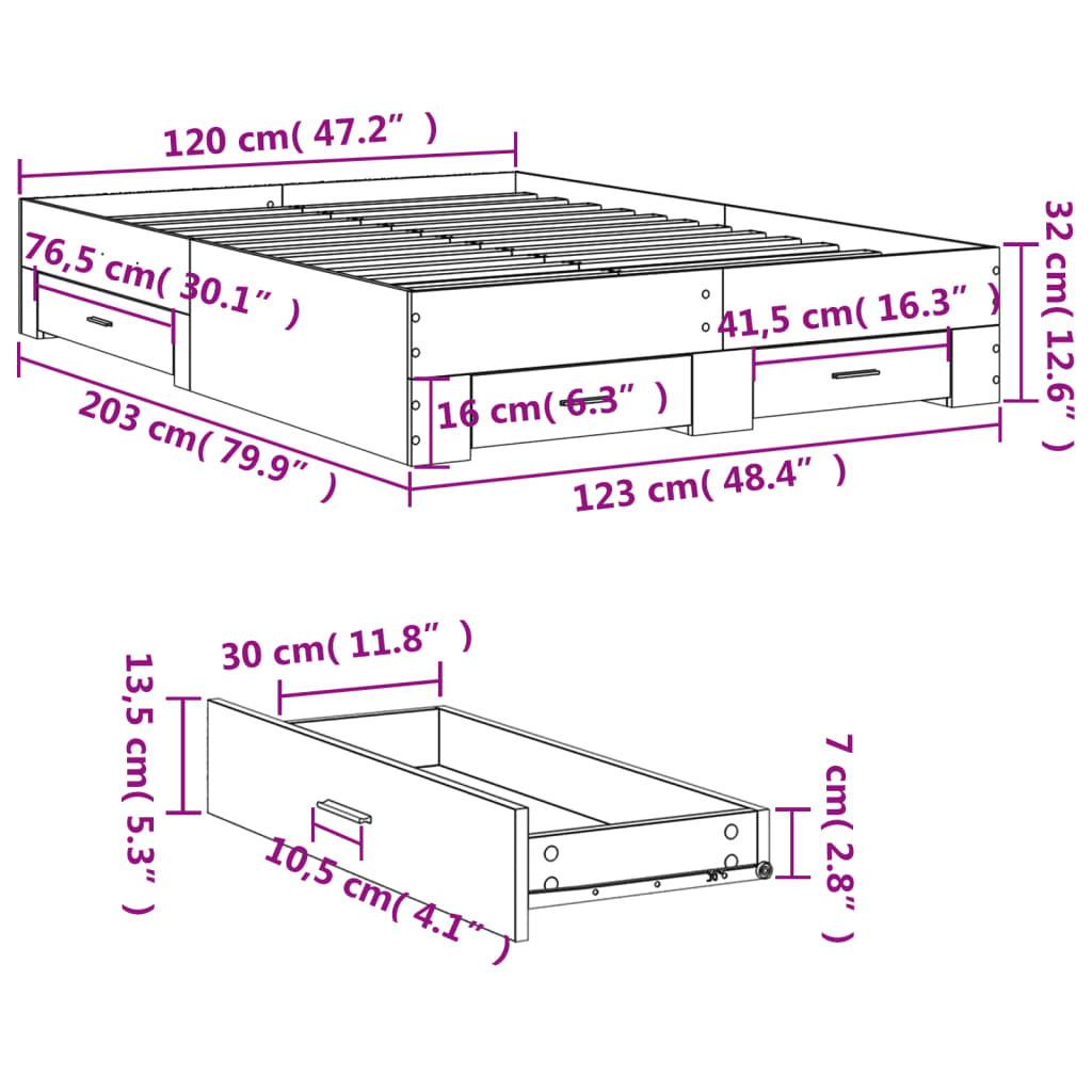 Okvir kreveta s ladicama boja hrasta 120x200 cm