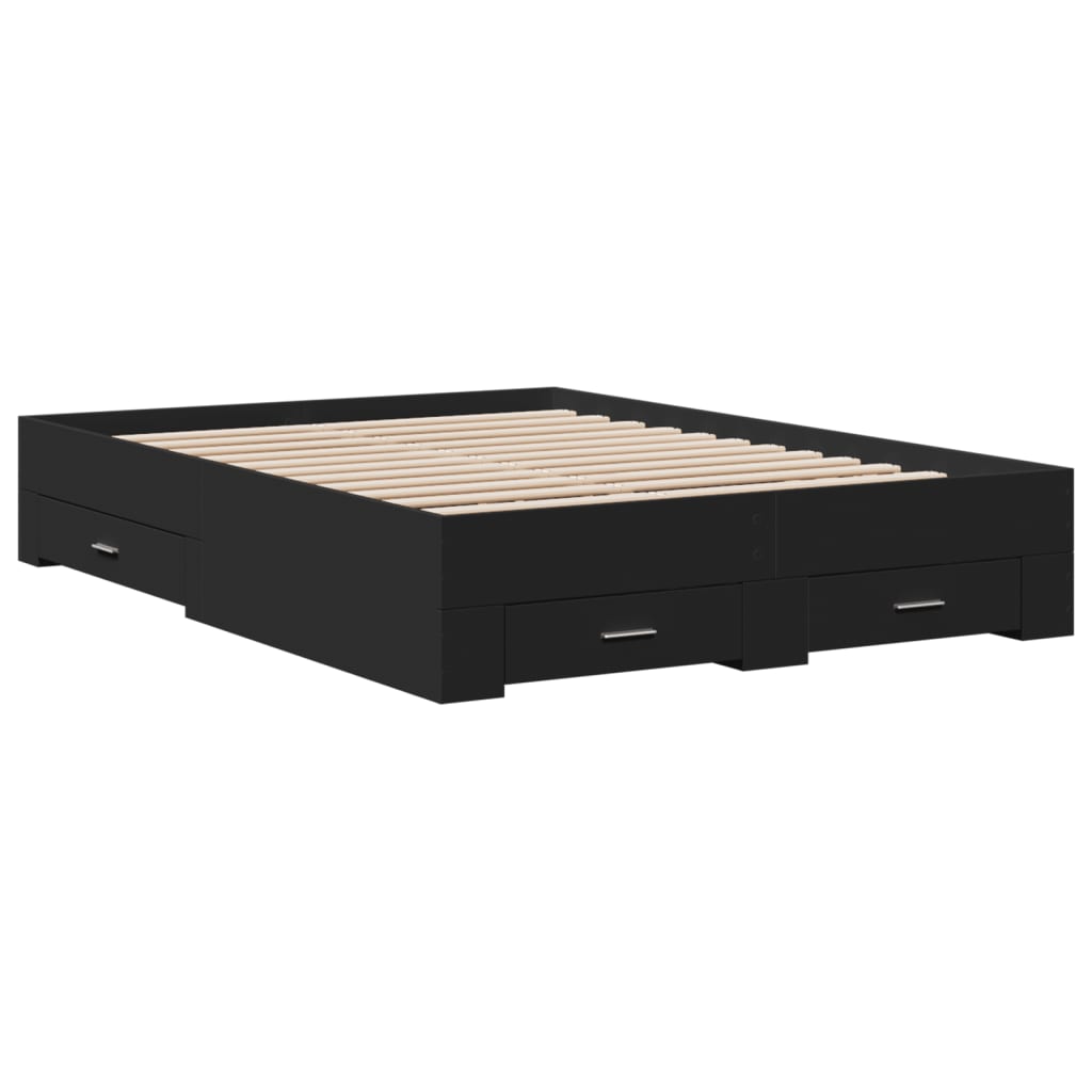 Okvir za krevet s ladicama crni 140x190 cm konstruirano drvo