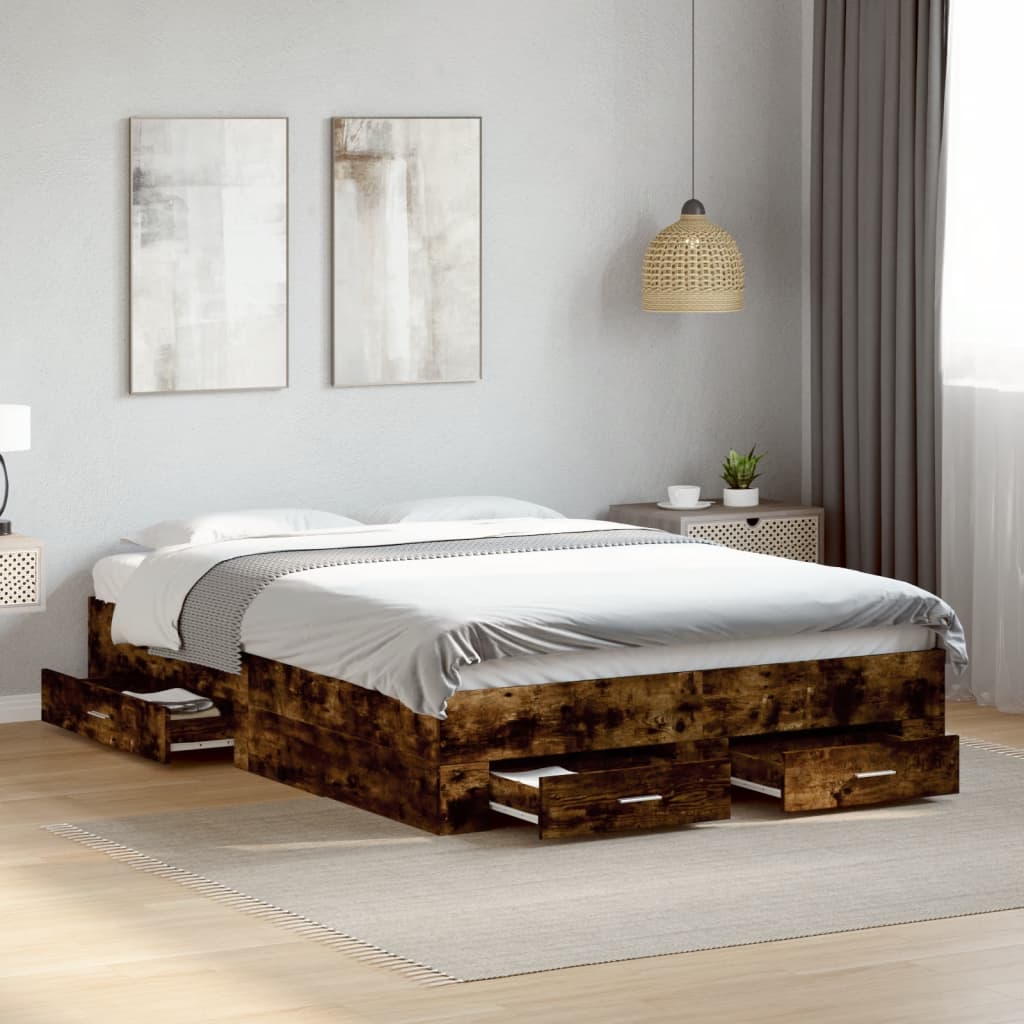 Okvir kreveta s ladicama boja hrasta 140x190 cm