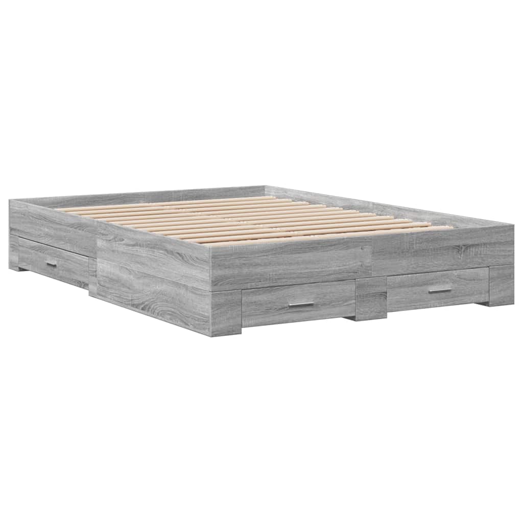 Okvir za krevet s ladicama boja sivog hrasta 135x190 cm