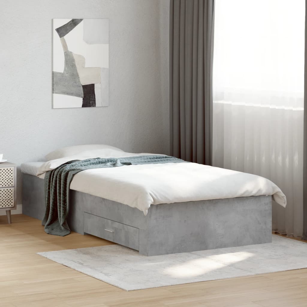 Okvir kreveta s ladicama siva boja betona 90 x 190 cm drveni