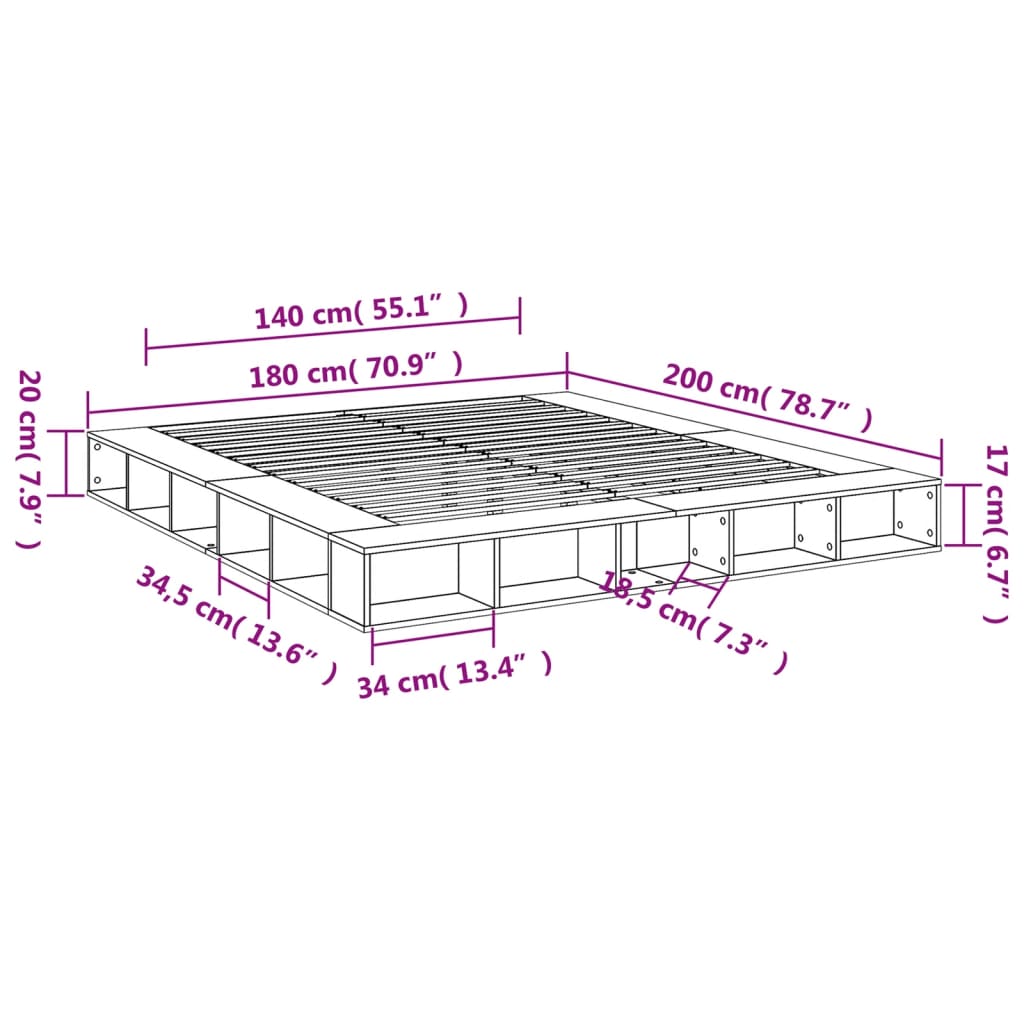Okvir kreveta boja hrasta 180 x 200 cm od konstruiranog drva