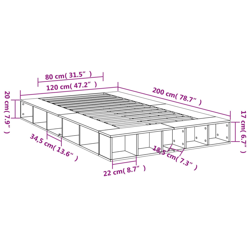 Okvir kreveta boja hrasta sonome 120 x 200 cm konstruirano drvo