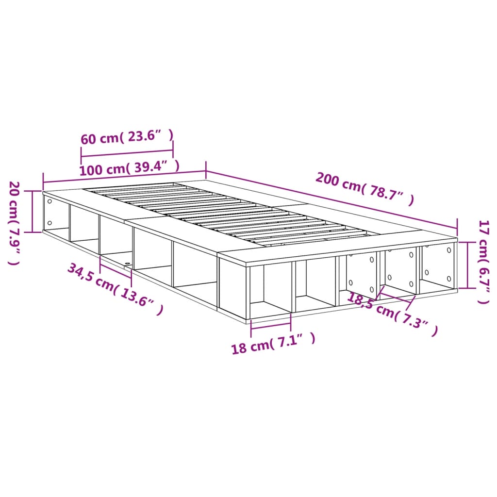 Okvir za krevet boja hrasta 100x200 cm od konstruiranog drva