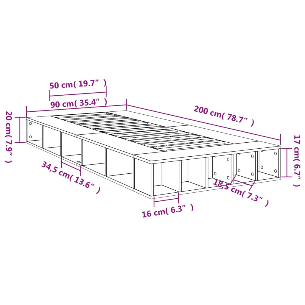 Okvir za krevet smeđi hrast 90 x 200 cm od konstruiranog drva