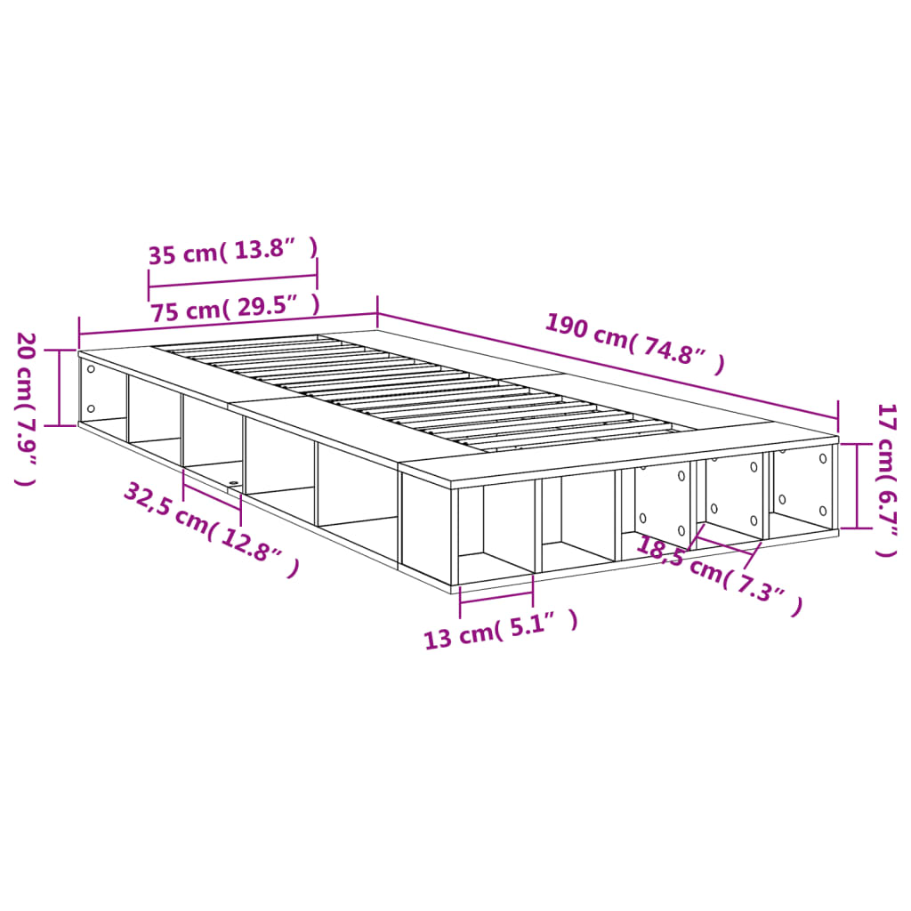 Okvir za krevet boja hrasta 75x190 cm konstruirano drvo