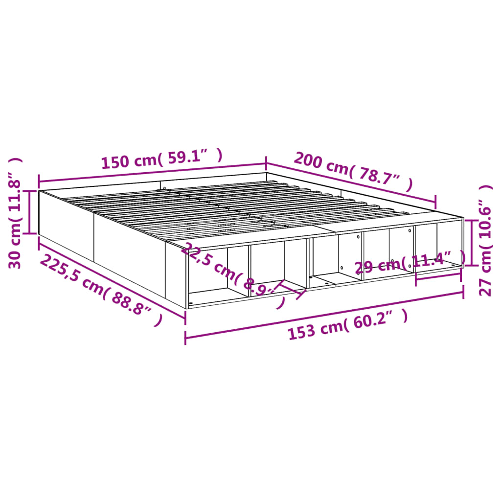 Okvir za krevet crni 150x200 cm konstruirano drvo