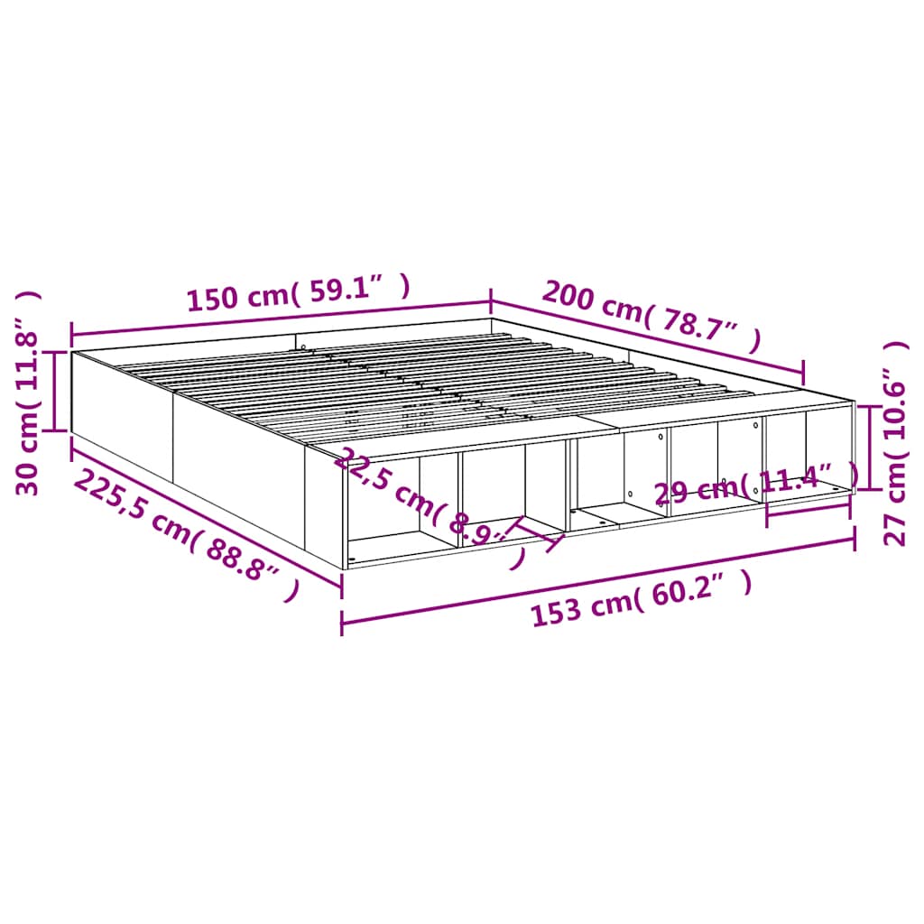 Okvir za krevet boja hrasta 150x200 cm od konstruiranog drva