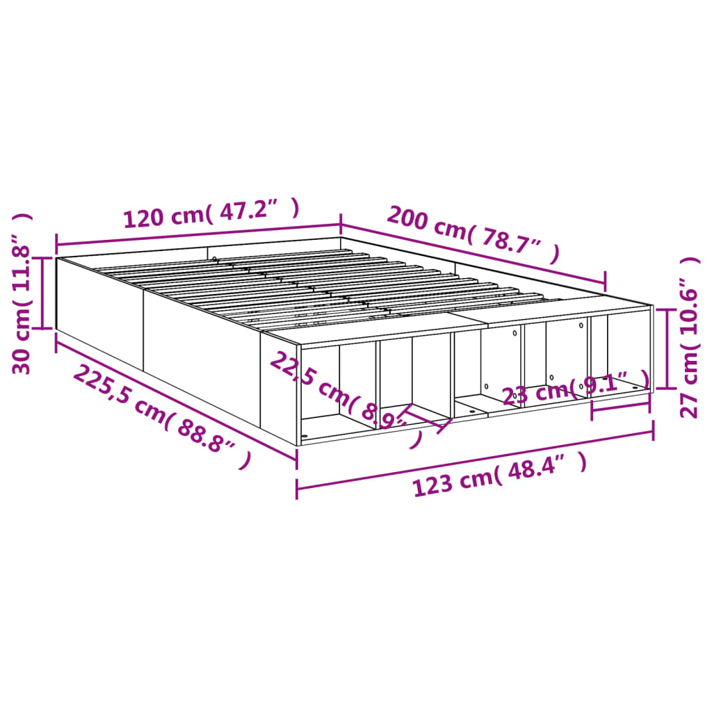 Okvir za krevet boja hrasta 120 x 200 cm od konstruiranog drva