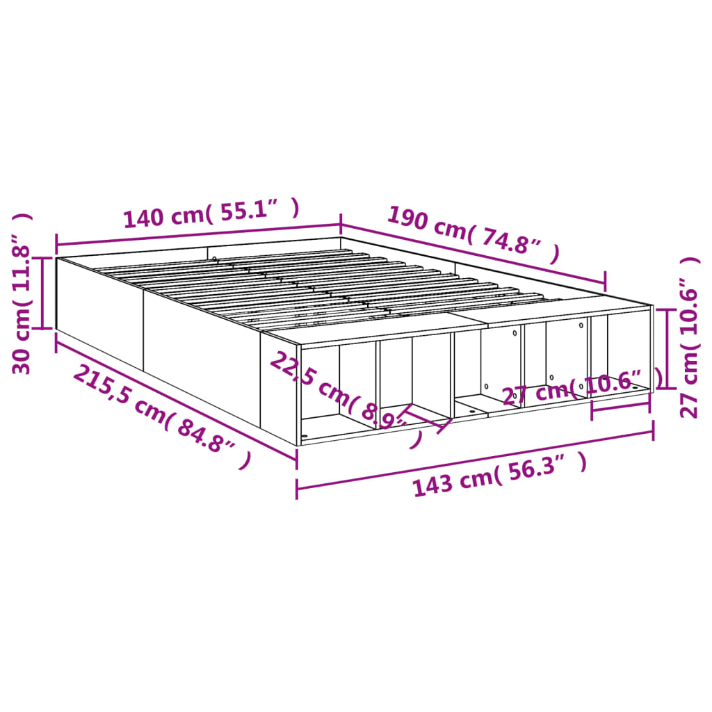 Okvir za krevet boja hrasta 140x190 cm od konstruiranog drva