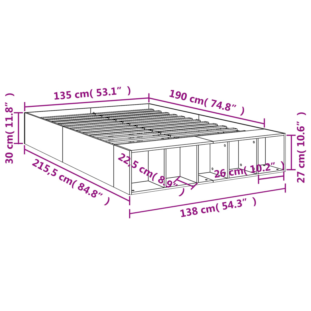 Okvir za krevet boja hrasta 135x190 cm od konstruiranog drva