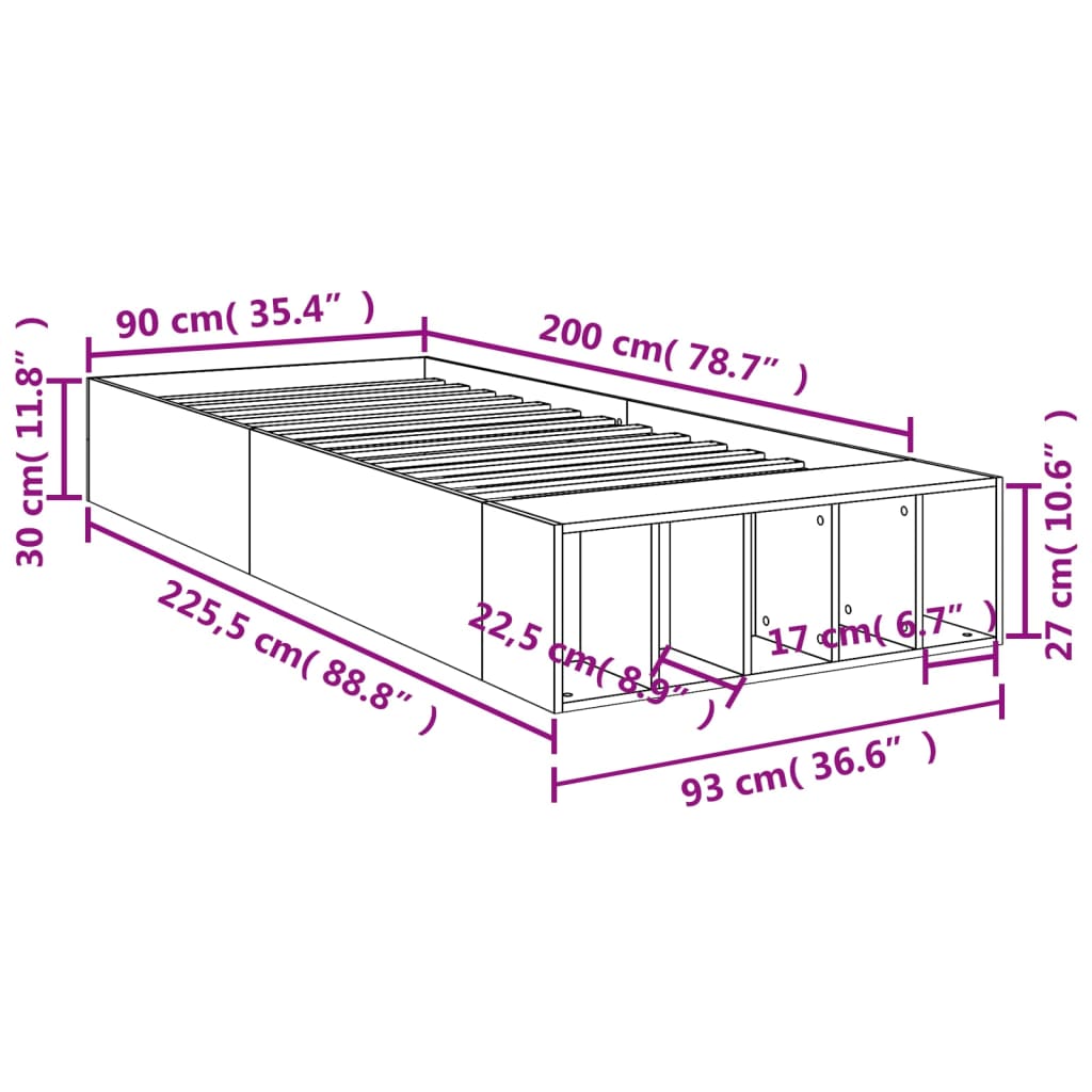 Okvir za krevet boja hrasta 90 x 200 cm konstruirano drvo