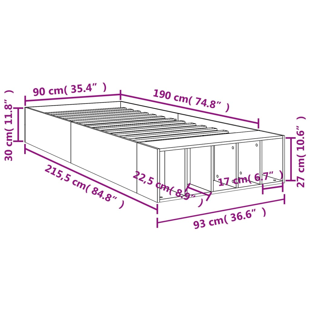 Okvir za krevet boja hrasta 90x190 cm od konstruiranog drva
