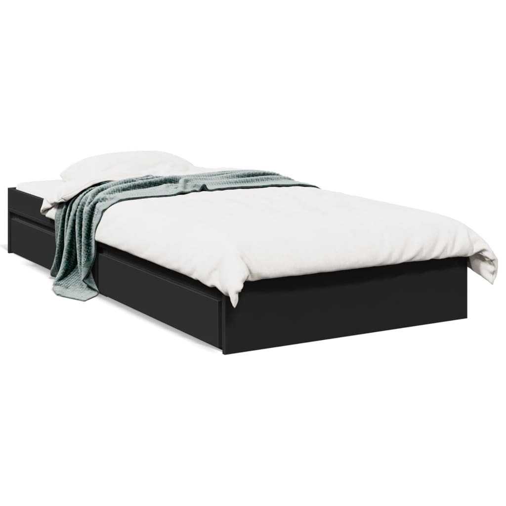 Okvir kreveta s ladicama crni 90 x 190 cm konstruirano drvo