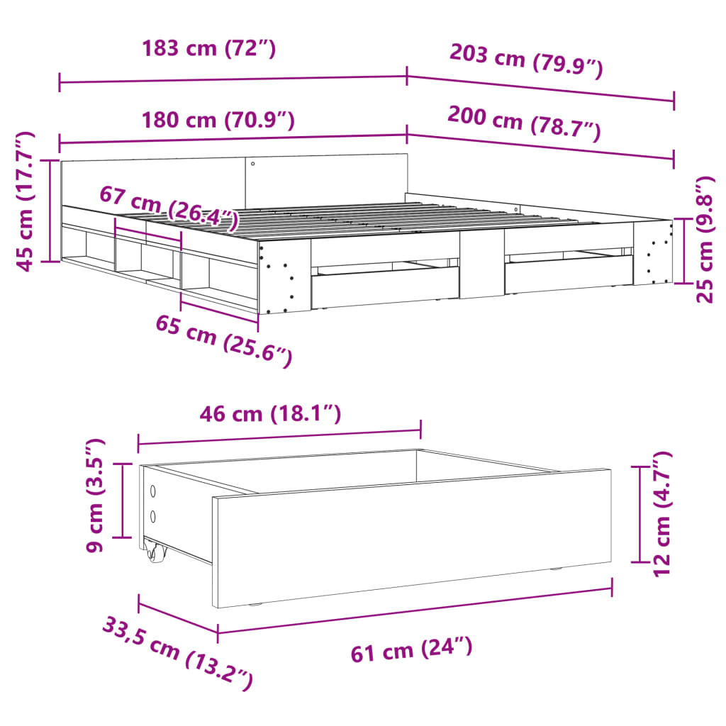 Okvir kreveta s ladicama boja hrasta 180x200 cm
