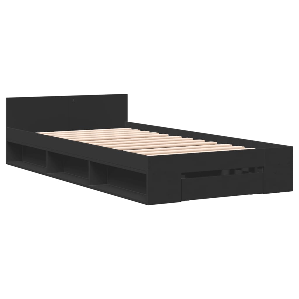 Okvir za krevet s ladicom crni 100x200 cm konstruirano drvo