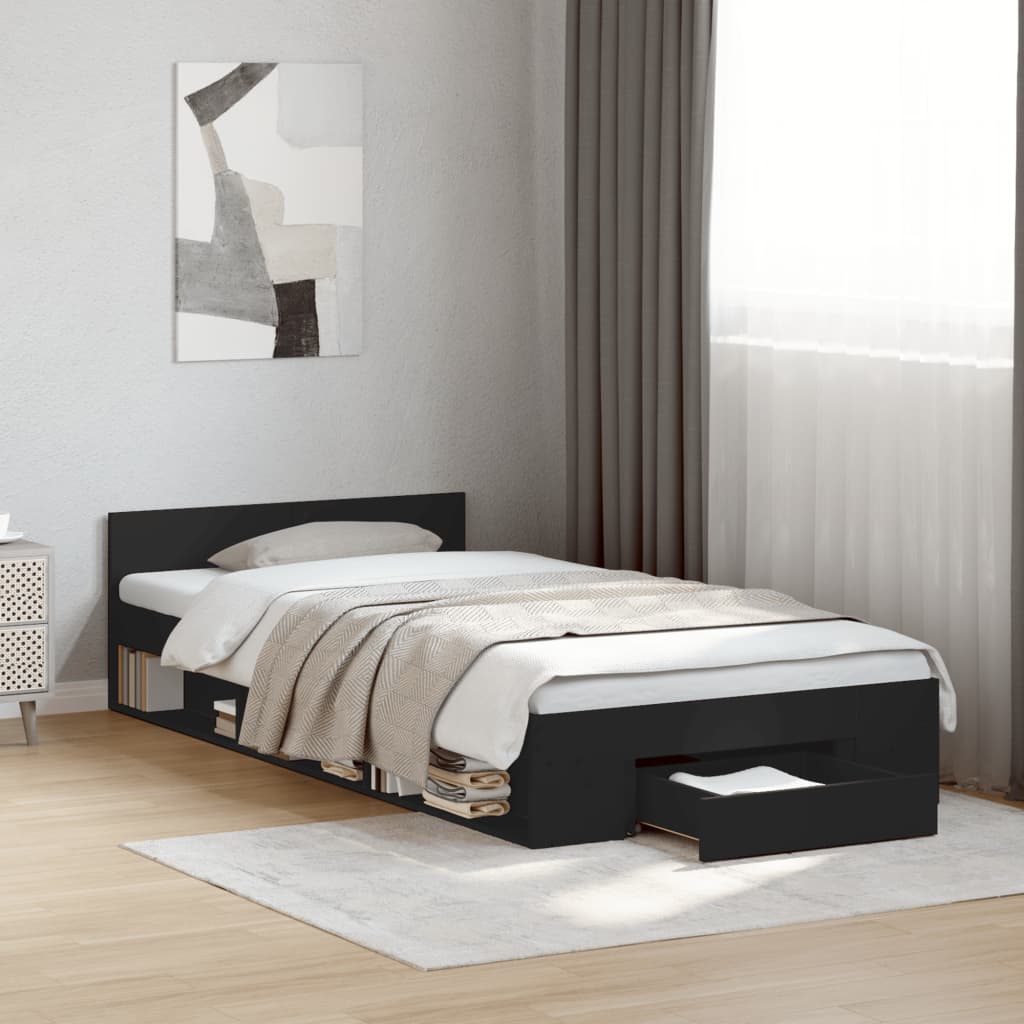 Okvir za krevet s ladicom crni 100x200 cm konstruirano drvo