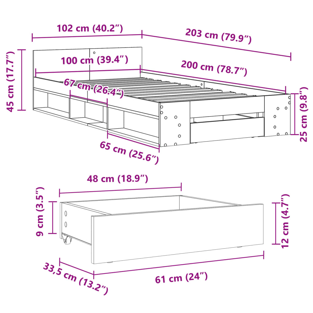 Okvir kreveta s ladicom boja hrasta 100x200 cm