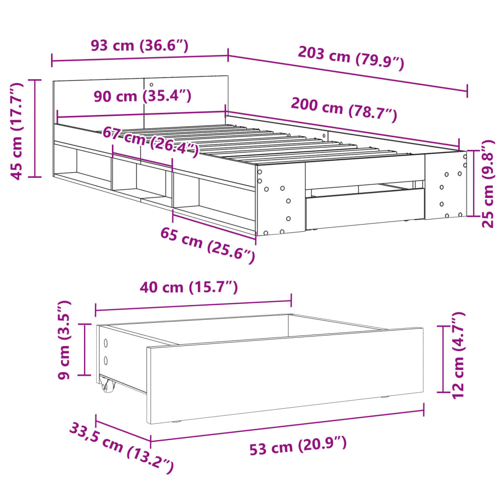 Okvir kreveta s ladicom boja hrasta 90x200 cm drveni