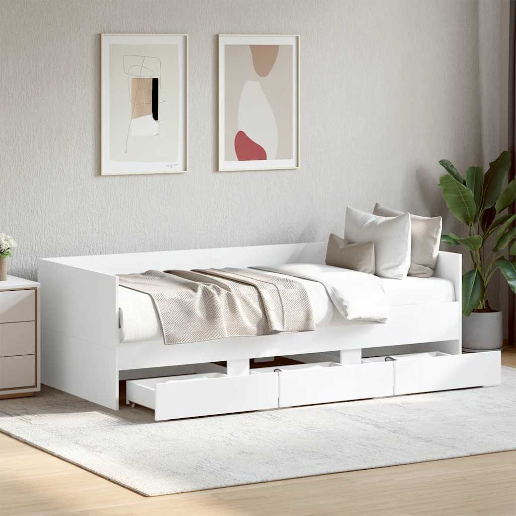 Dnevni krevet s ladicama bez madraca bijeli 100 x 200 cm