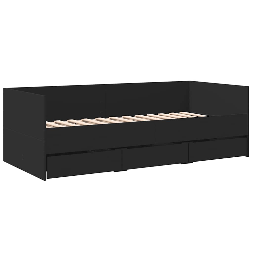 Dnevni krevet s ladicama bez madraca crni 90x200 cm