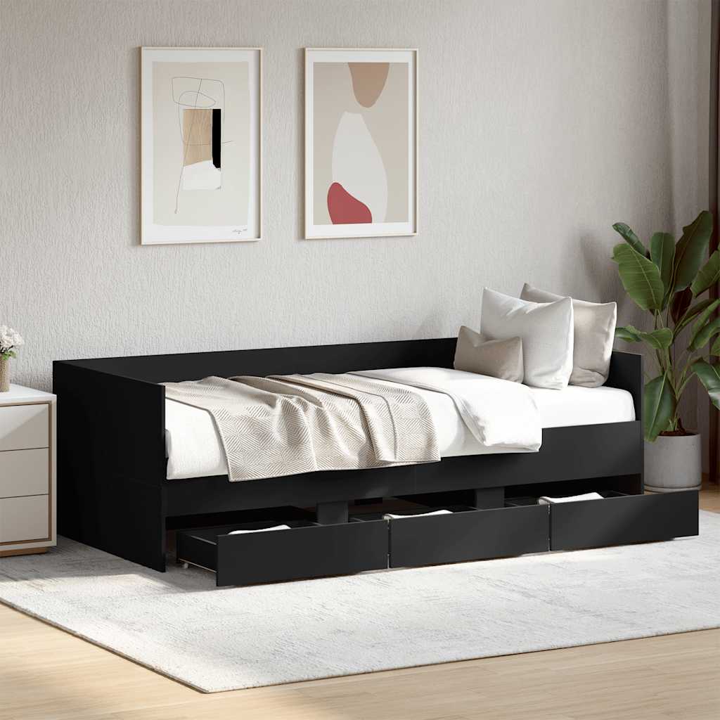 Dnevni krevet s ladicama bez madraca crni 90x200 cm